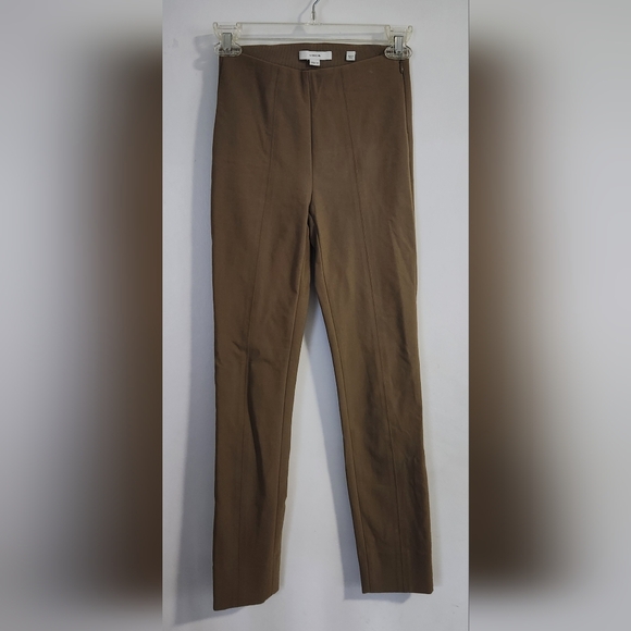 Vince Italian Cotton-Blend Stitch-Front Seam  Leggings Size XXS Oak Wood Hi Rise - Picture 3 of 12